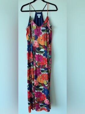 Nicole Miller Bold Floral Maxi Dress in Navy, Pink & Orange